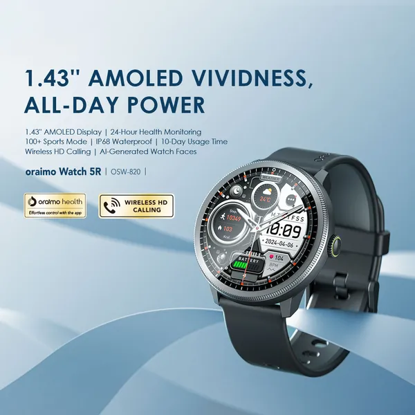 oraimo Watch 5R 1.43'' Amoled IP68 Smart Watch - Image 3